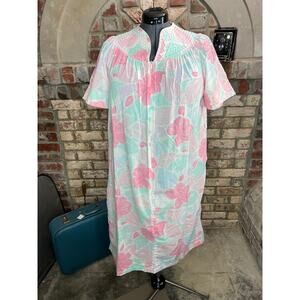 floral house dress duster quilted collar pink green